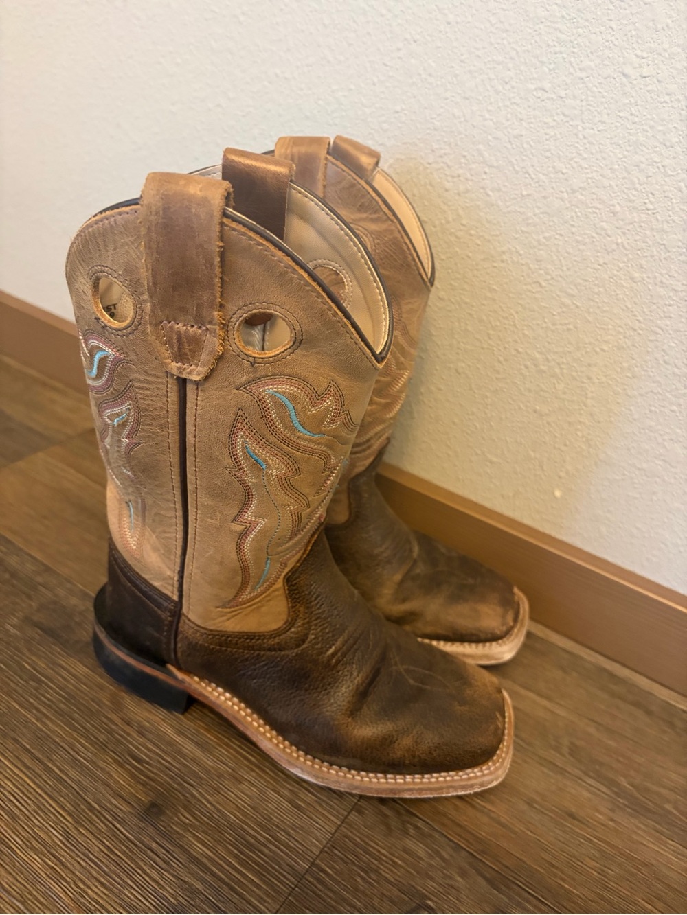 Old West Unisex Youth Brown Leather Western Cowboy Boots Size 13 D